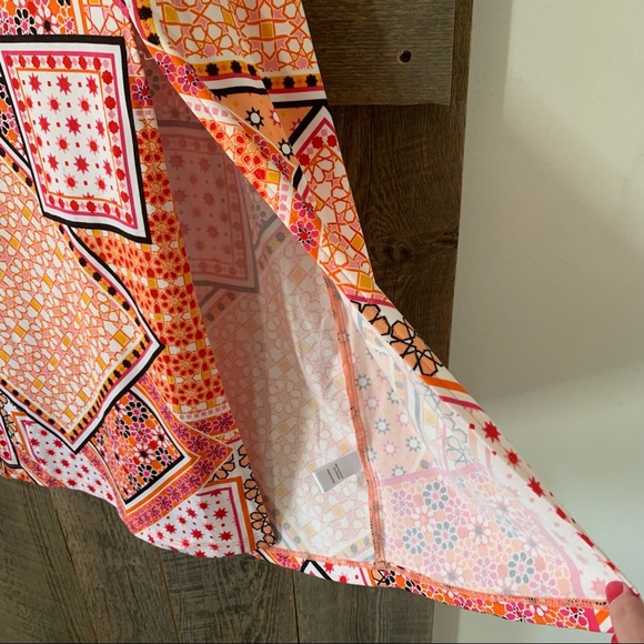 Women’s M CUDDL DUDS Orange Multi Patchwork Like Print S/S Maxi Dress NWOT - Picture 5 of 13